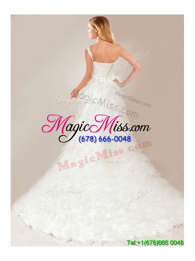 wholesale fashionable one shoulder high low wedding dresses with ruffles and appliques