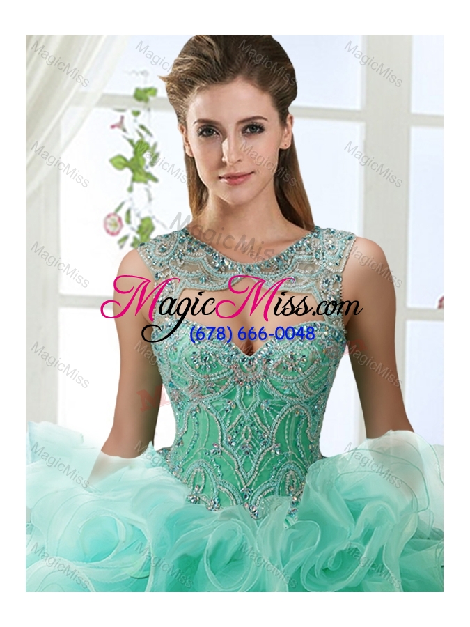 wholesale fashionable brush train detachable quinceanera gowns with beading and rolling flower