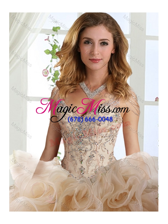 wholesale gorgeous rolling flowers deep v neck detachable quinceanera gowns  with cap sleeves