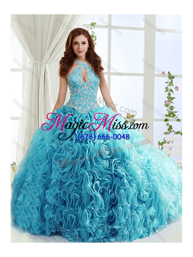 wholesale fashionable halter top detachable quinceanera gowns  with beading and appliques