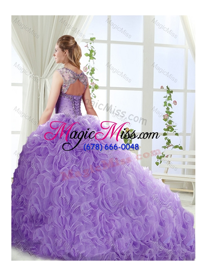 wholesale big puffy brush train detachable quinceanera gowns  with beading and appliques