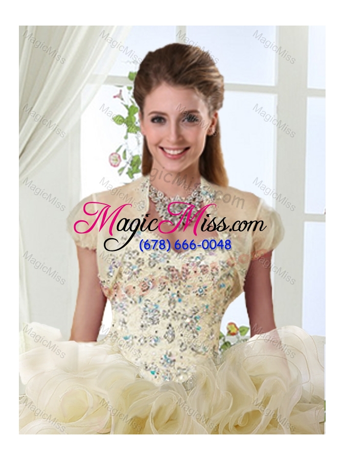 wholesale gorgeous beaded brush train detachable quinceanera gowns with rolling flower