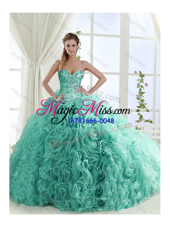 wholesale gorgeous beaded brush train detachable quinceanera gowns with rolling flower