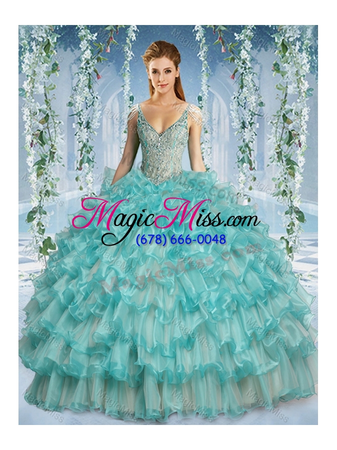 wholesale popular deep v neck big puffy sweet 16 dress with beaded decorated cap sleeves