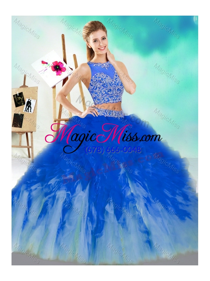 wholesale new style two piece scoop sweet sixteen dress with beading and ruffles