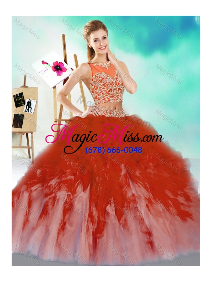 wholesale new style two piece scoop sweet sixteen dress with beading and ruffles