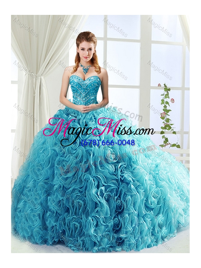 wholesale artistic rolling flowers brush train sweet fifteen dresses  with beading