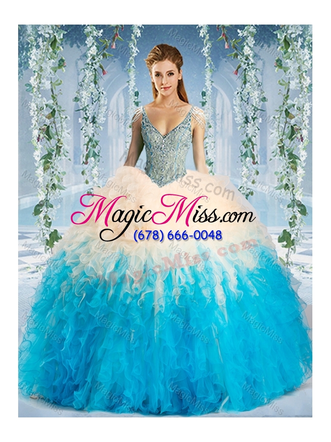 wholesale gorgeous rainbow colored big puffy sweet fifteen dresses  with beading and ruffles