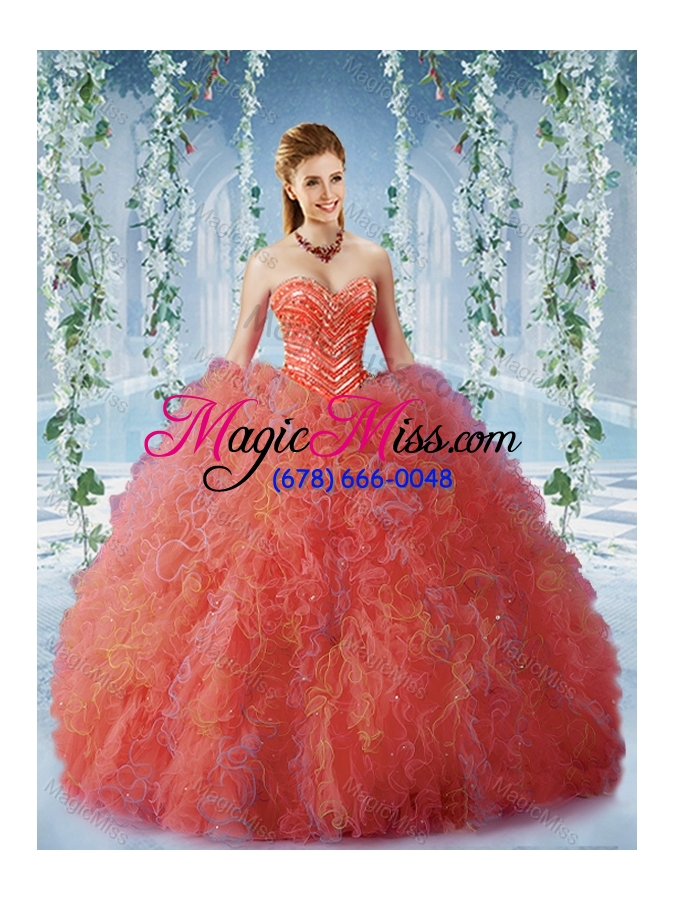 wholesale unique beaded and ruffled quinceanera dress with big puffy