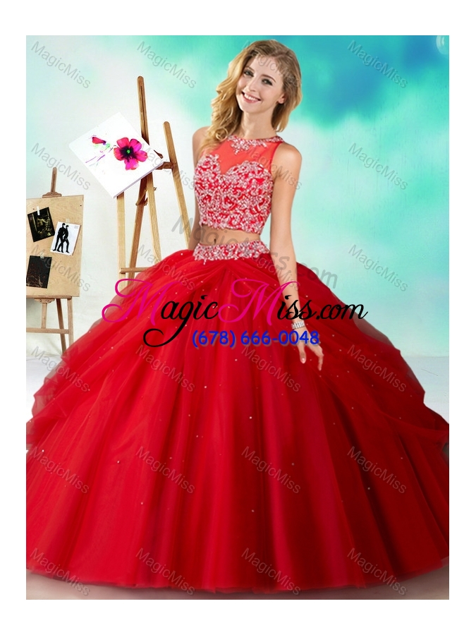 wholesale two piece see through beaded sweet fifteen dresses  in orange red