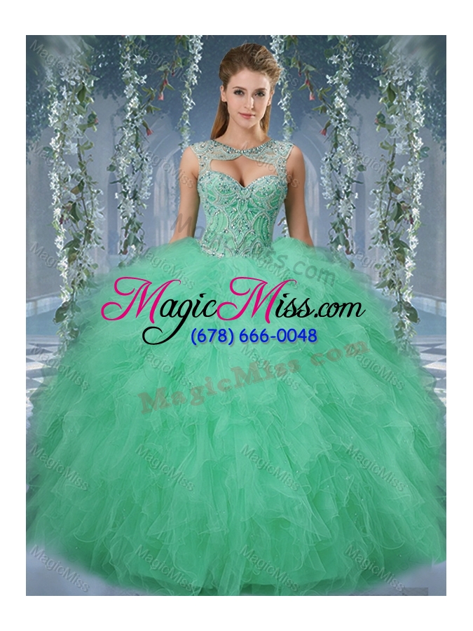 wholesale exquisite beaded and ruffled big puffy vestidos de quinceanera gown in turquoise