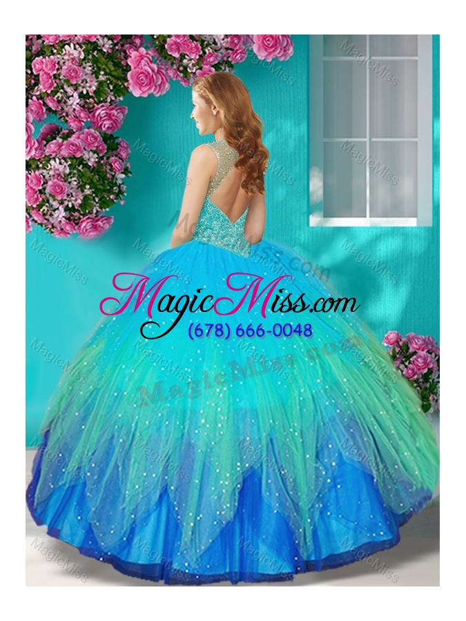 wholesale exquisite see through beaded scoop quinceanera dress with backless