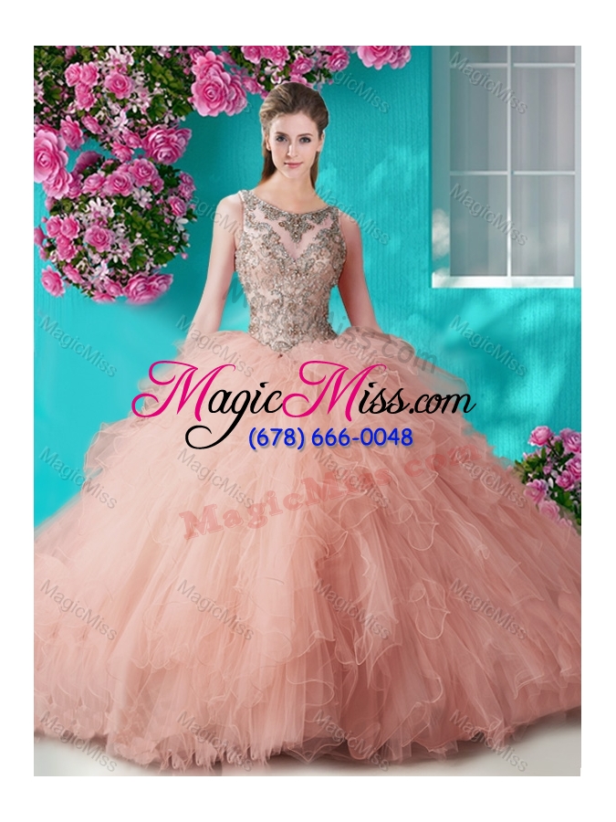 wholesale see through open back beaded and ruffled quinceanera dress in organza