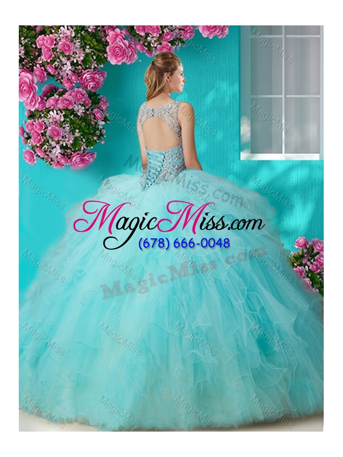 wholesale see through open back beaded and ruffled quinceanera dress in organza