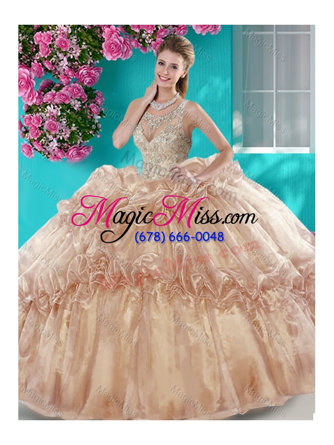 wholesale really puffy beaded bodice scoop organza quinceanera gown in brown