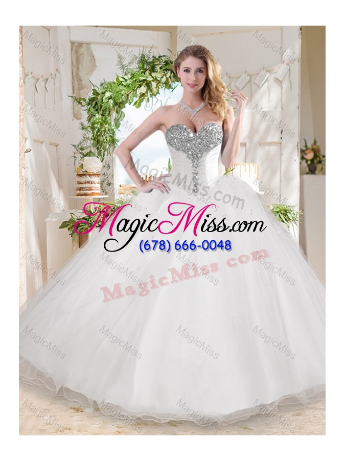wholesale elegant ball gown sweetheart beaded organza quinceanera dress in white