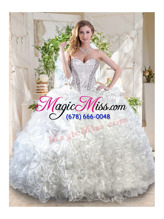 wholesale latest organza white quinceanera dress with beading and ruffles