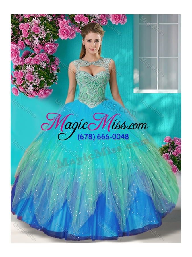wholesale new style rainbow beaded and applique quinceanera dress with detachable straps