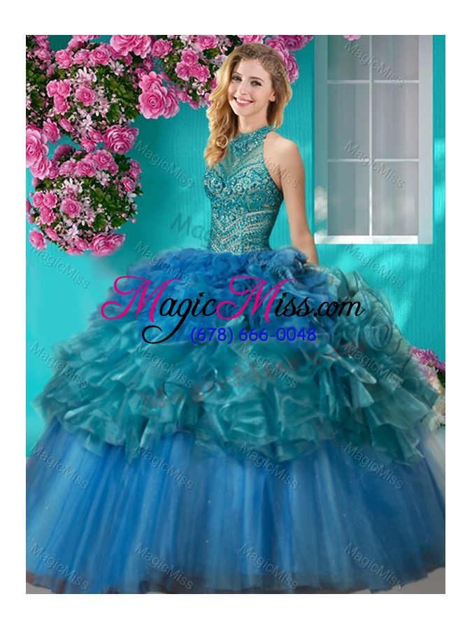 wholesale exclusive really puffy beaded and ruffled quinceanera gown with  halter top