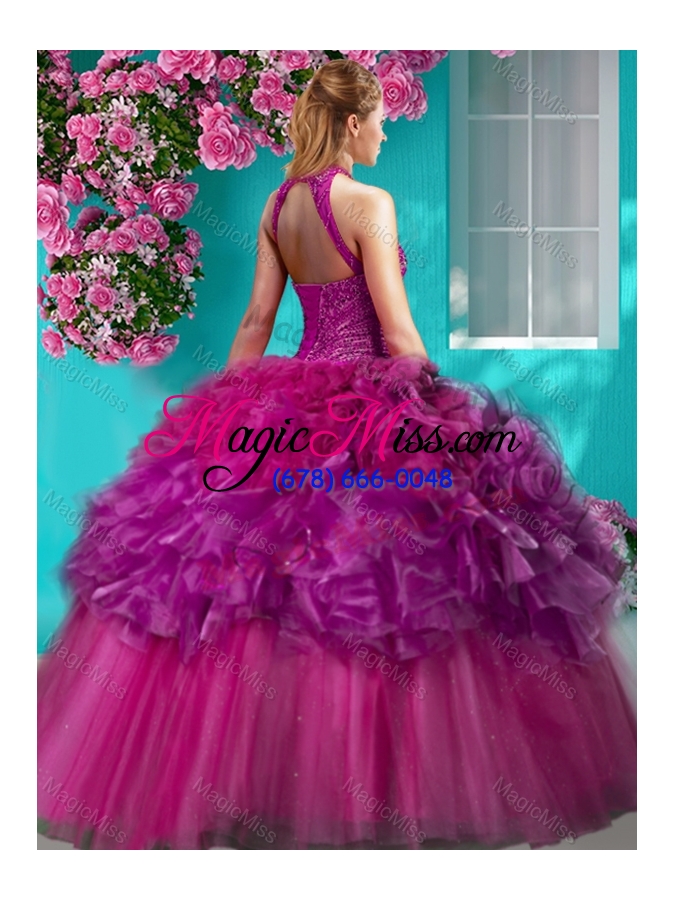 wholesale exclusive really puffy beaded and ruffled quinceanera gown with  halter top