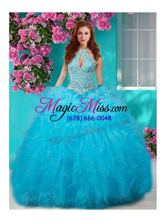 wholesale romantic beading and ruffles halter top quinceanera dress with puffy skirt