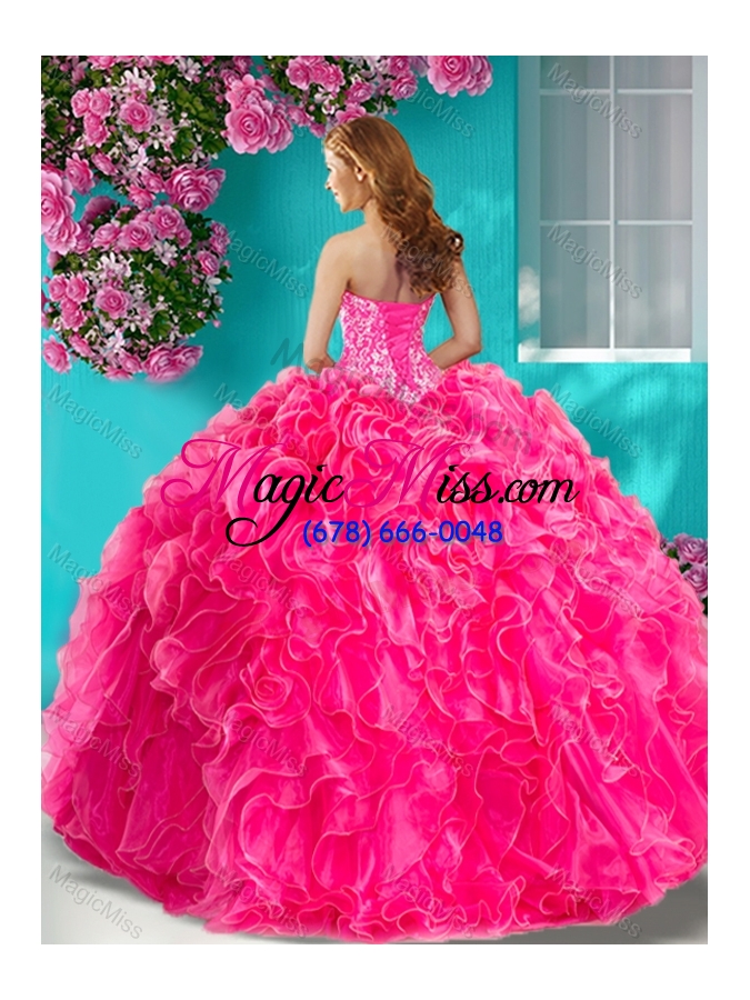 wholesale pretty beaded and ruffled big puffy quinceanera gown with halter top