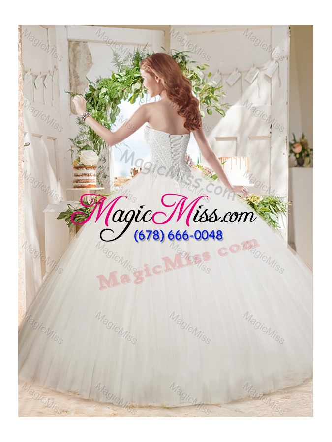 wholesale white ball gown sweetheart court train beaded quinceanera dress in tulle