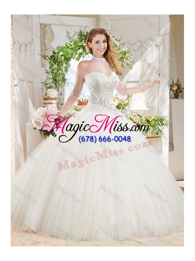 wholesale white ball gown sweetheart court train beaded quinceanera dress in tulle