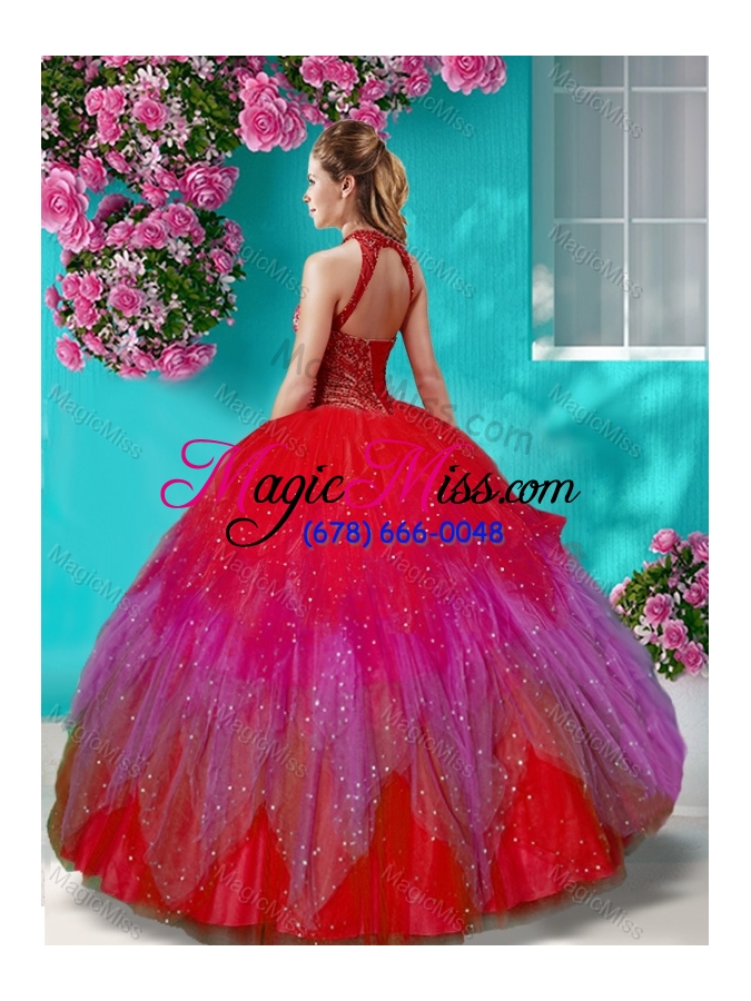 wholesale luxurious see through halter top quinceanera dress with beading and appliques