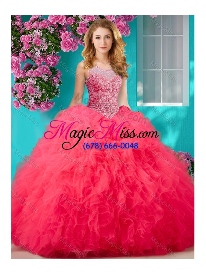 wholesale sophisticated see through beaded scoop sweet 16 dress with ruffles