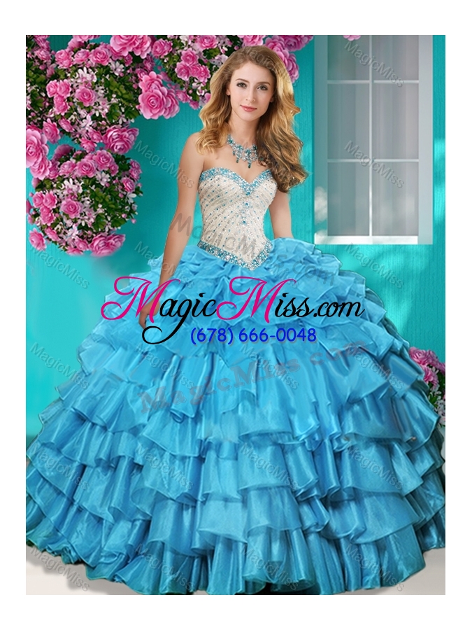 wholesale lovely beaded and ruffled layers quinceanera dress with brush train