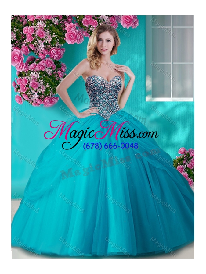 wholesale gorgeous beaded and rhinestoned big puffy quinceanera dress in blue