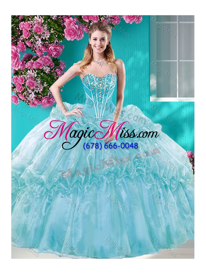 wholesale big puffy ruffled turquoise quinceanera dresses with beaded bodice