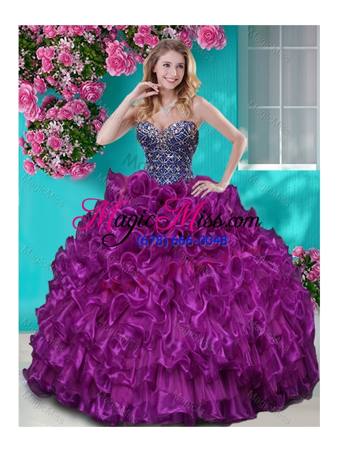 wholesale really puffy ruffled and rhinestoned quinceanera dress with blue beading