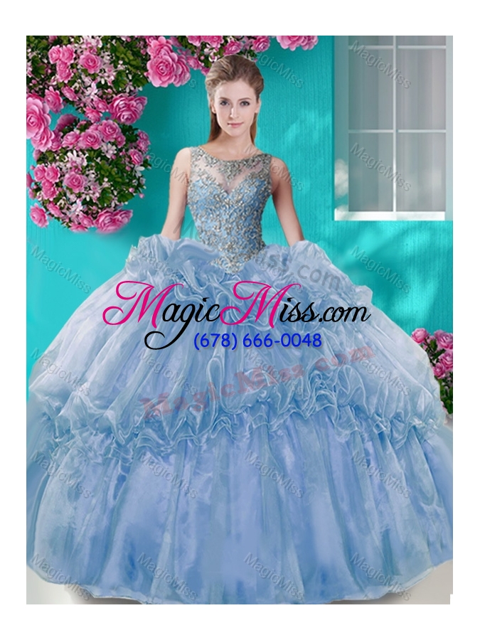wholesale puffy skirt see through beaded bodice quinceanera dress with scoop