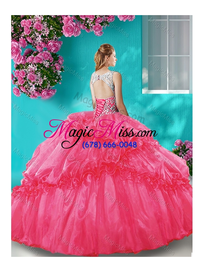 wholesale puffy skirt see through beaded bodice quinceanera dress with scoop