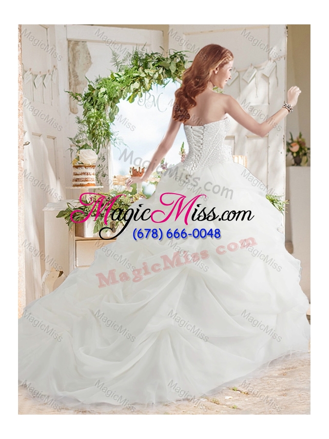 wholesale white ball gown sweetheart organza court train beaded and bubbles quinceanera dress