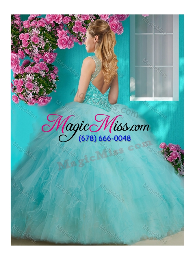 wholesale elegant beaded and ruffled quinceanera dress with see through scoop
