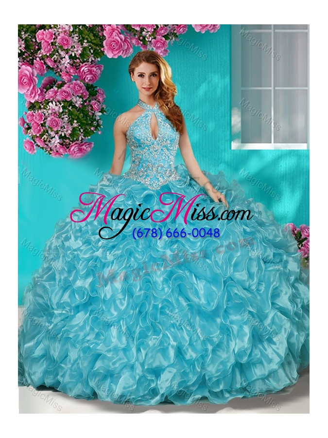 wholesale sophisticated halter top puffy skirt quinceanera dress in beading and ruffles