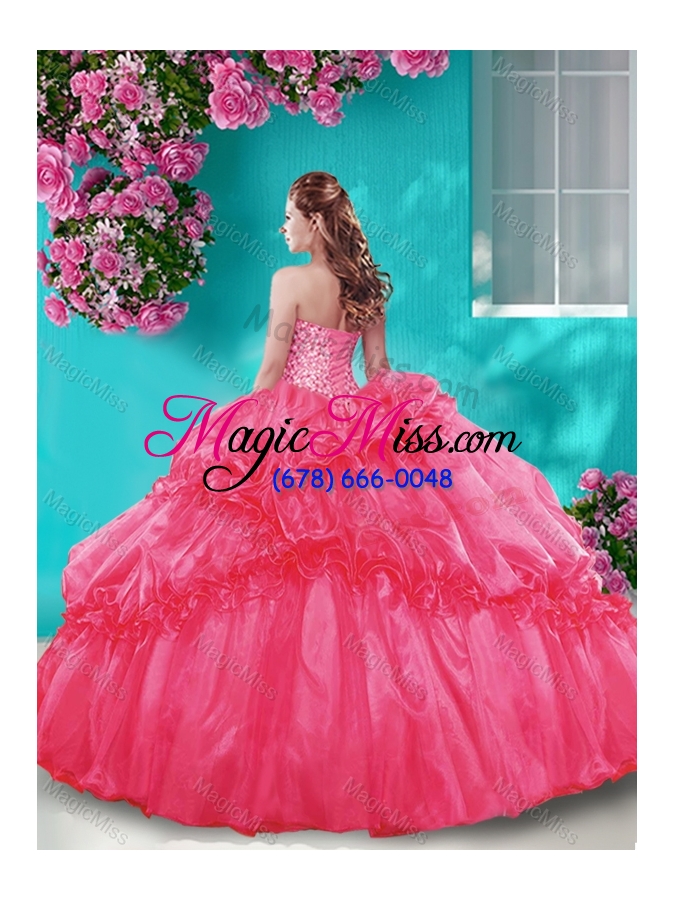 wholesale exquisite beaded and pick ups quinceanera gown with really puffy