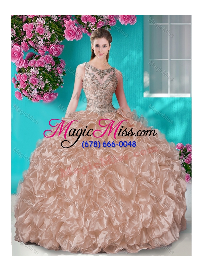 wholesale beautiful beaded and ruffled sweet 16 dress with see through scoop