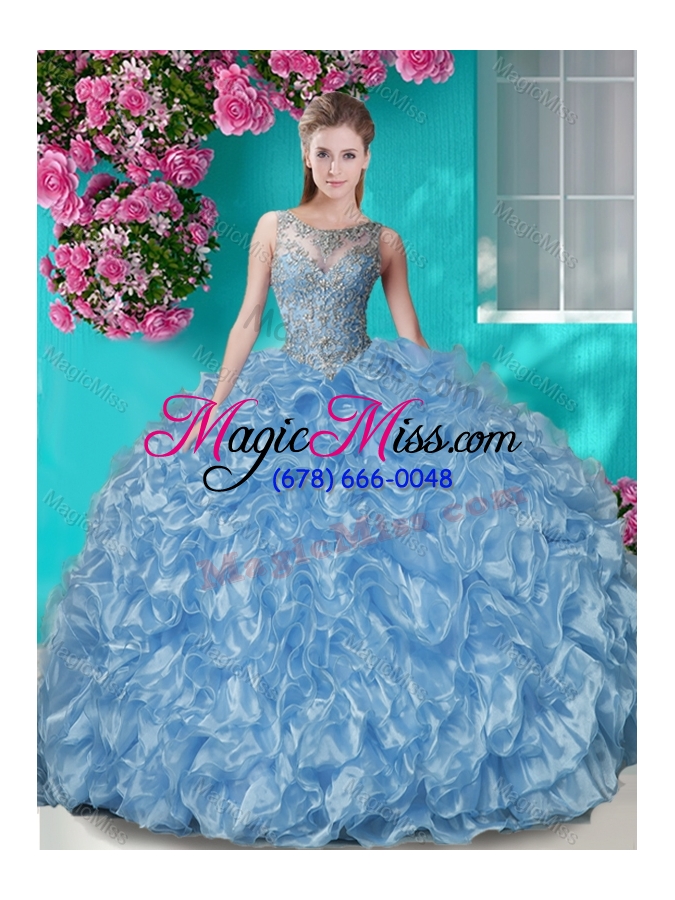 wholesale beautiful beaded and ruffled sweet 16 dress with see through scoop