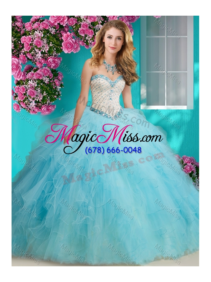 wholesale affordable beaded and ruffled organza quinceanera gown with big puffy