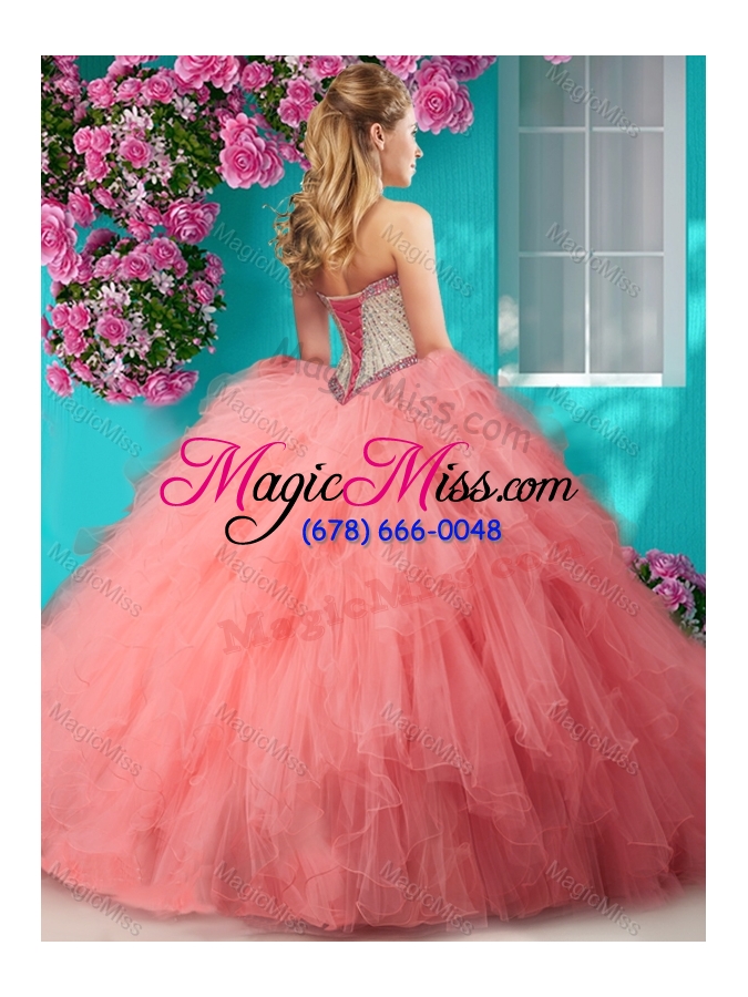 wholesale affordable beaded and ruffled organza quinceanera gown with big puffy