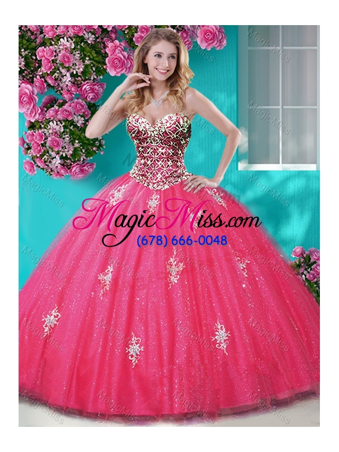 wholesale romantic beaded and appliques tulle quinceanera gown with really puffy