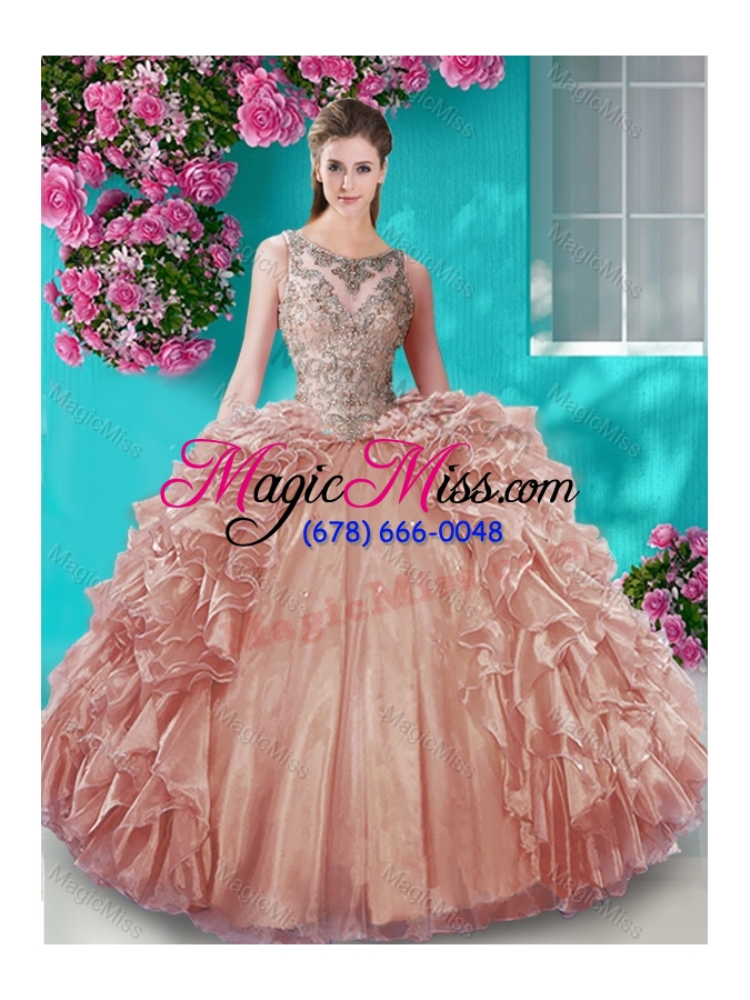 wholesale elegant open back beaded and ruffled sweet 16 dress with removable skirt