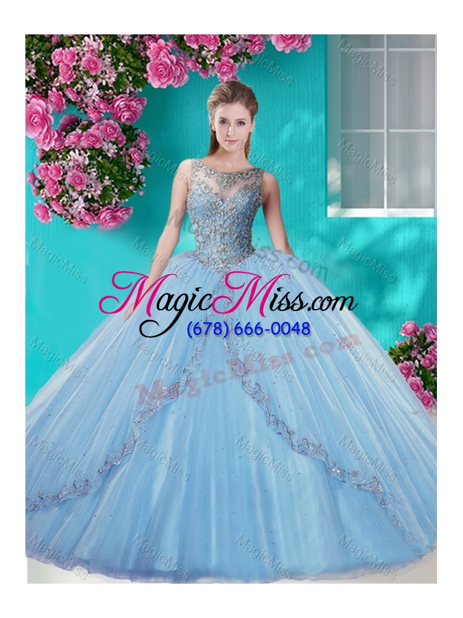 wholesale cheap see through scoop organza quinceanera dress with beading