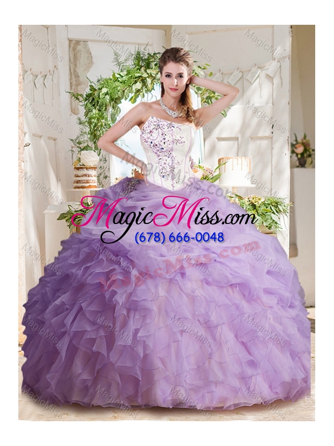 wholesale fashionable asymmetrical visible boning beaded sweet fifteen dress with ruffles and bubbles