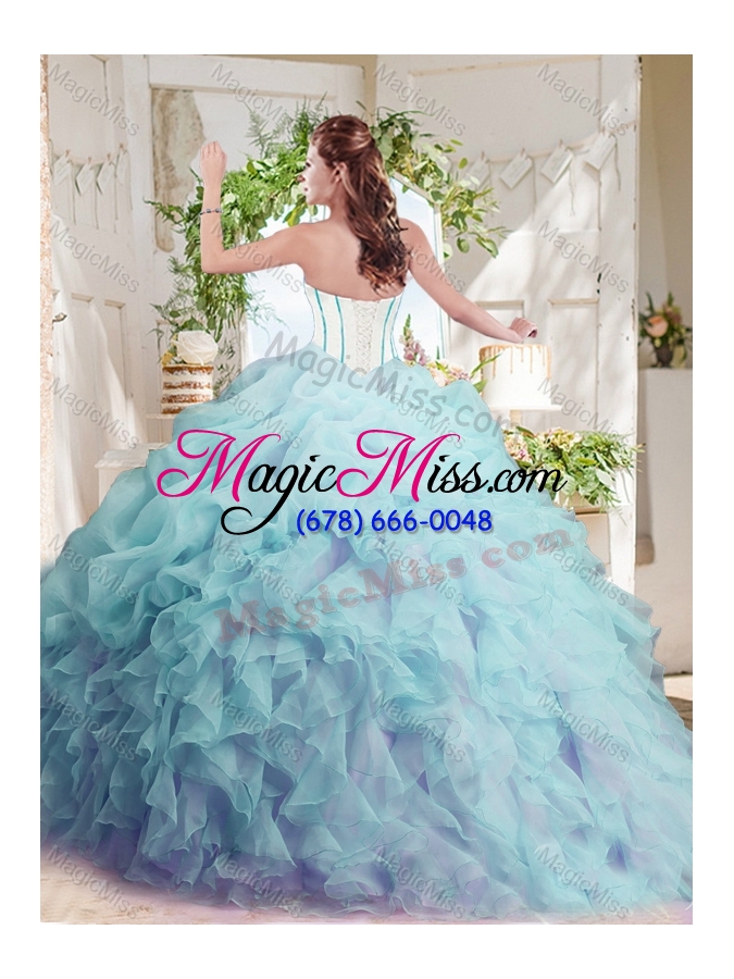wholesale fashionable asymmetrical visible boning beaded sweet fifteen dress with ruffles and bubbles