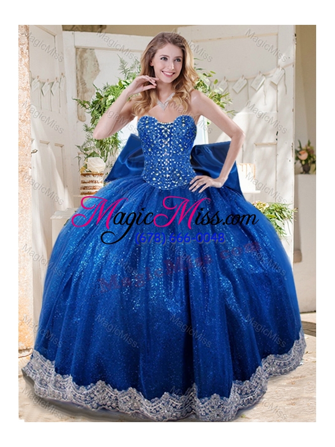 wholesale wonderful beaded and applique big puffy sweet fifteen dress with bowknot